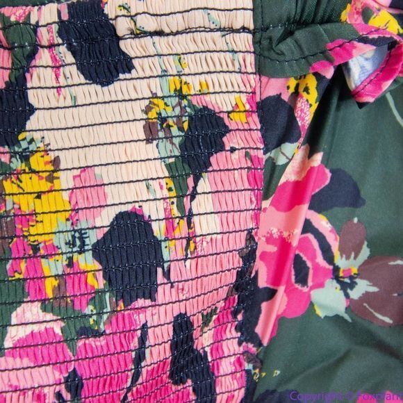 NEW Free People Floral print crop top, L, smock back cinch sides ruffle … - Picture 7 of 16